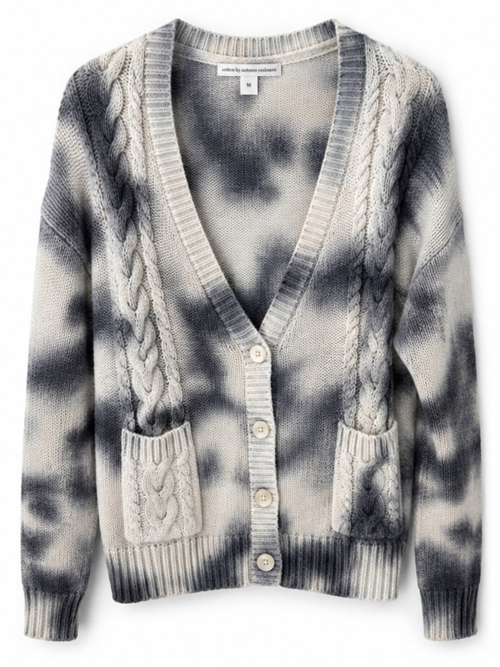 Autumn Cashmere Charcoal and Cream Tie-Dye Cable Knit Cardigan